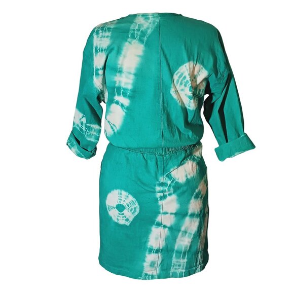 VTG Bridge Sportswear Co. Cotton Teal/White Tie-Dye Smocked Waist Dress Size L - Picture 2 of 13